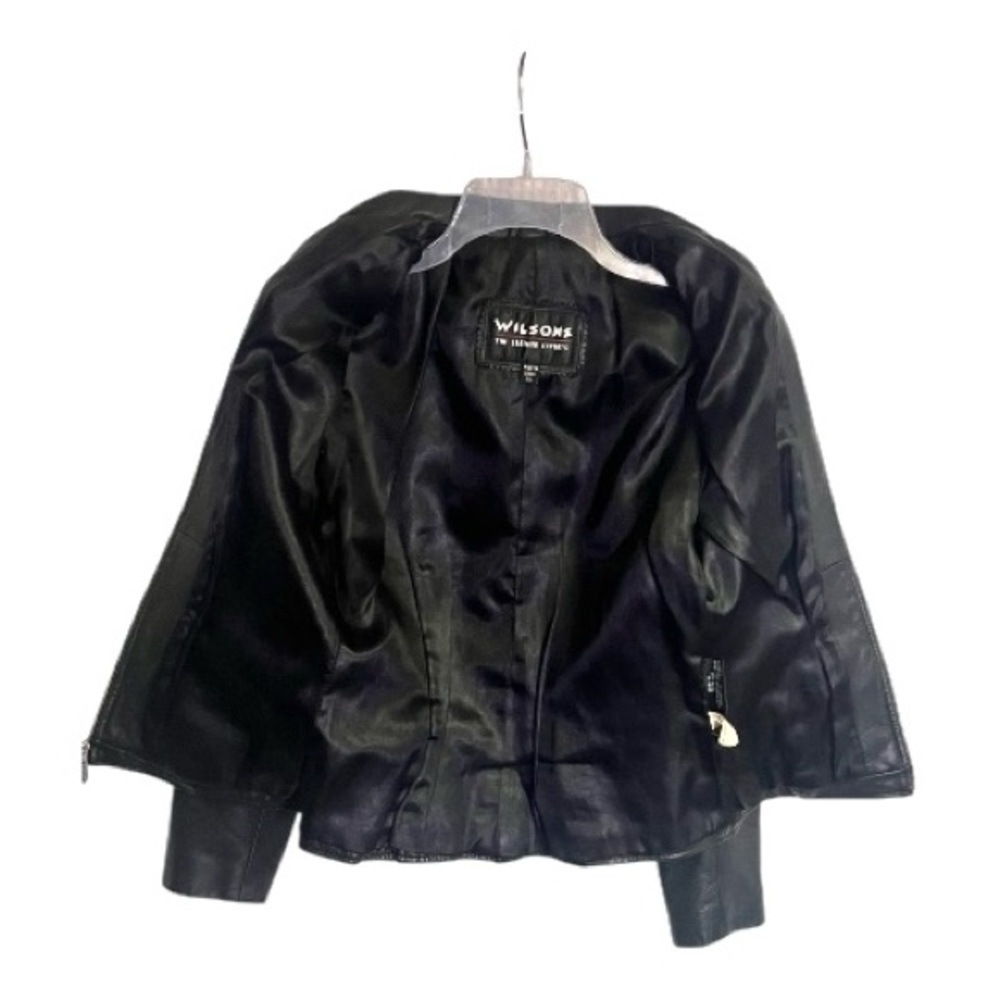 Wilsons Black Full Grain Leather Moto Fitted Jacket Zip Close 2 front Pockets XS - Picture 4 of 8